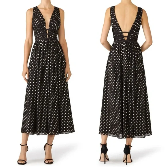 ML Monique Lhuillier Polka Dot Plunge Dress in Size 2 - Picture 1 of 14
